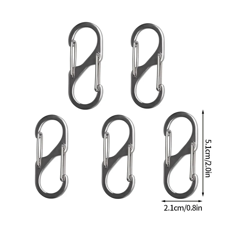 5PCS Tactical S-Type Carabiner Hooks – Mini Aluminum Keychain Clips for Camping & Hiking